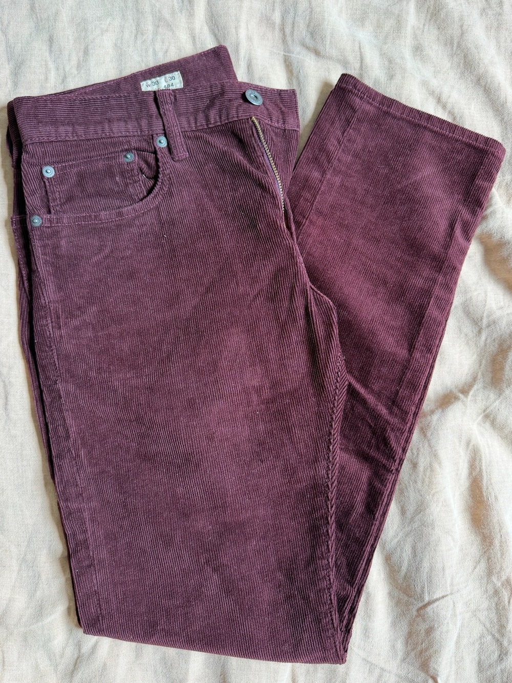 J. Crew 30x30 corduroy 484 slim fit pants 5-pocket burgundy good condition